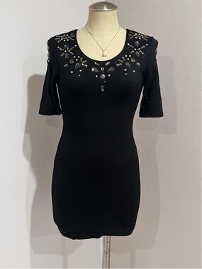 H&M Black Mini Dress with Jeweled Neckline